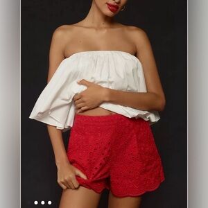 Ranna Gill by Anthropologie Red Eyelet Shorts Size XS NWOT